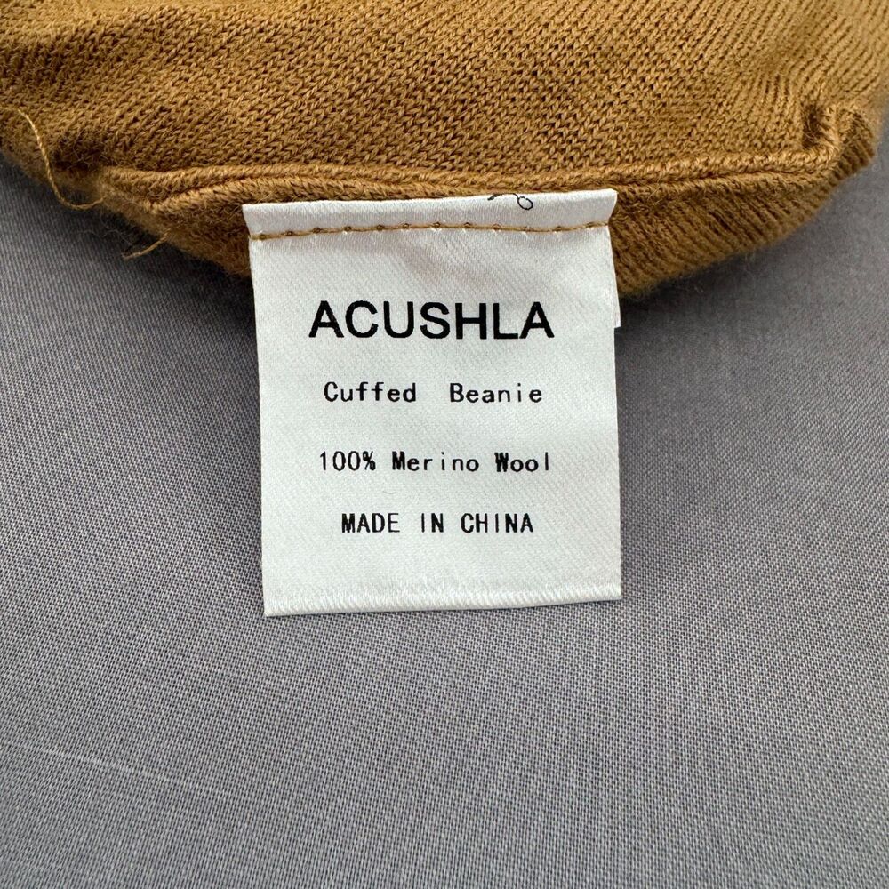 NWT Acushla 100% Merino Wool Cuff Beanie Men & Women Camel One Size - Picture 7 of 10